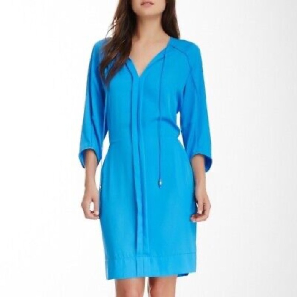 Diane von Furstenberg Apona sky Blue Silk blend Tie-Neck Shift Dress 8